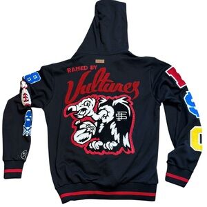 Fly Supply FINESSE Vulture $ Zip Hoodie Men Black Jacket Patches Chain Stitch XL